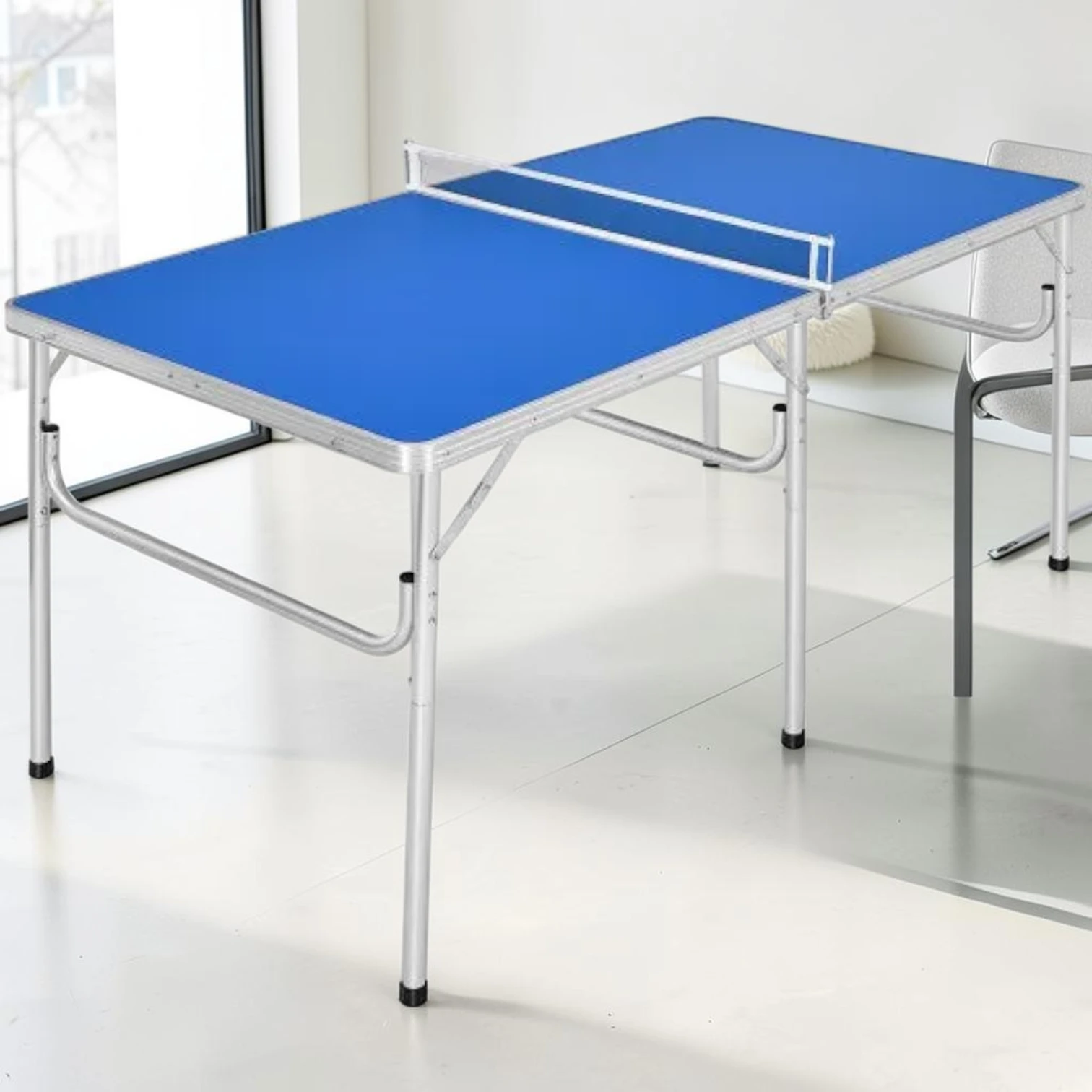 60 Inches Portable Tennis Ping Pong Folding Table Blue MDF Construction